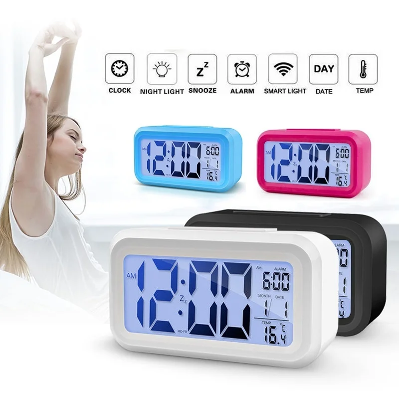 

LED Digital Clock Backlight Light Control LCD Snooze Electronic Alarm Clocks