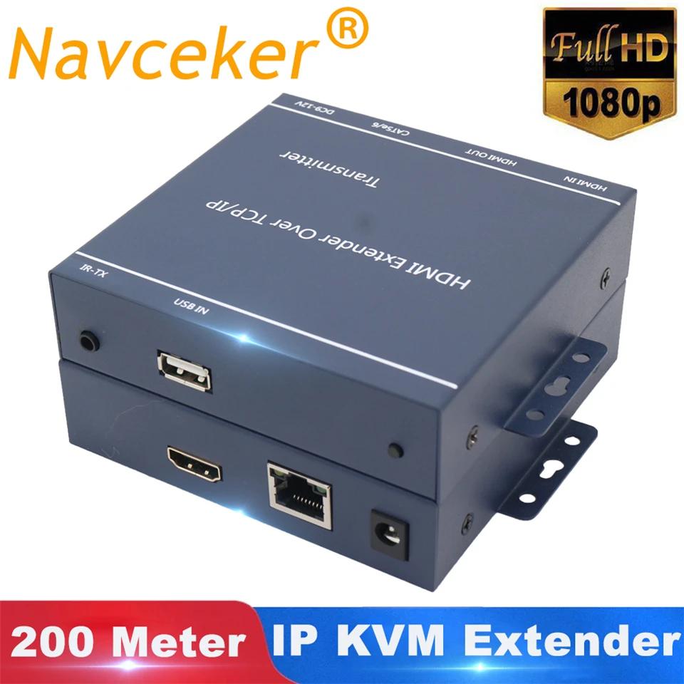 

Navceker 200m HDMI USB KVM Extender over IP Network HDMI Extender Transmitter Receiver over Cat5e/6 HDMI Extender IR with Loop