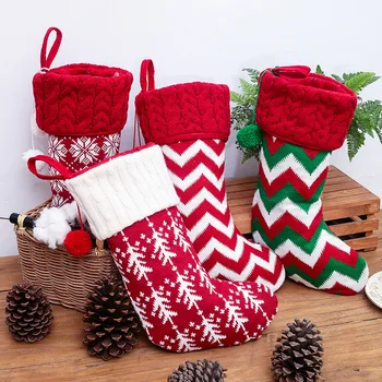 

New Christmas Decorations Knitted Christmas Socks Woolen Socks Red and White Elk Gift Bag Children's Gift Bag