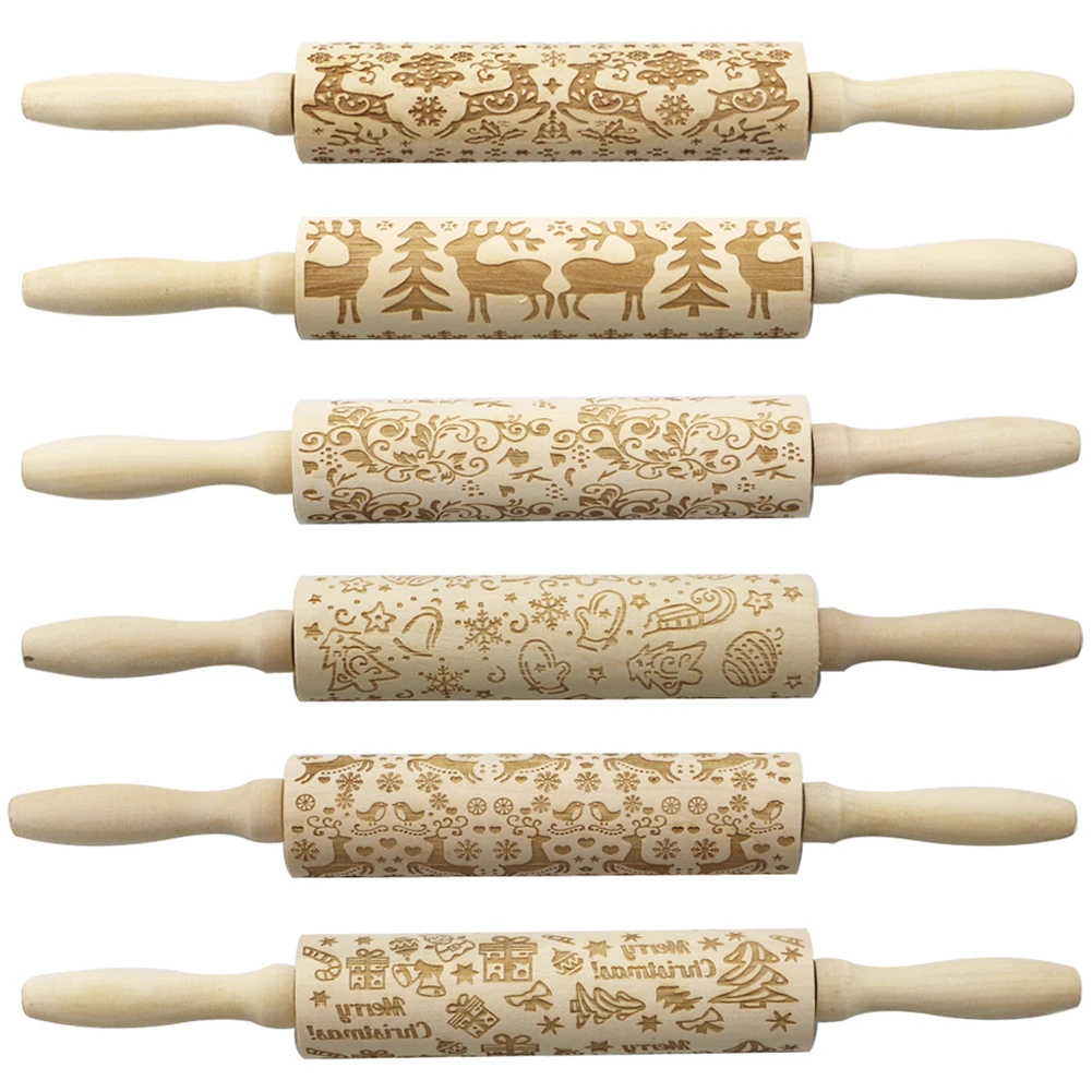 Christmas Wooden Embossing Rolling Pin Elk Snowflakes Cookies Biscuit Fondant Christmas Wooden Embossing Rolling Pin Elk Snowflakes Cookies Biscuit Fondant