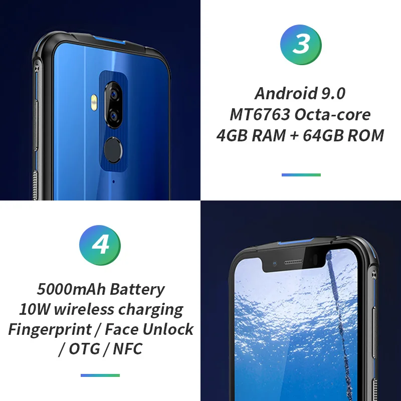 Ulefone Armor 5S водонепроницаемый IP68 NFC мобильный телефон Восьмиядерный Android 9 4 ГБ ОЗУ 64 Гб ПЗУ Беспроводная зарядка глобальная версия смартфона