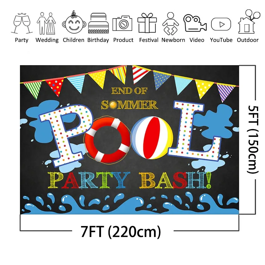 Pool Party Backdrop For Photography Kids Swimming Ring Pool Bash Party Banner Photo Background Birthday Decorations Supplies Backgrounds Aliexpress