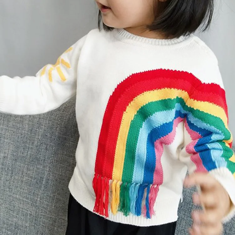 Christmas Rainbow Children Knitted Pullover Matching Family Outfits Mom and Daughter Clothing Sweater Baby Winter Colthes