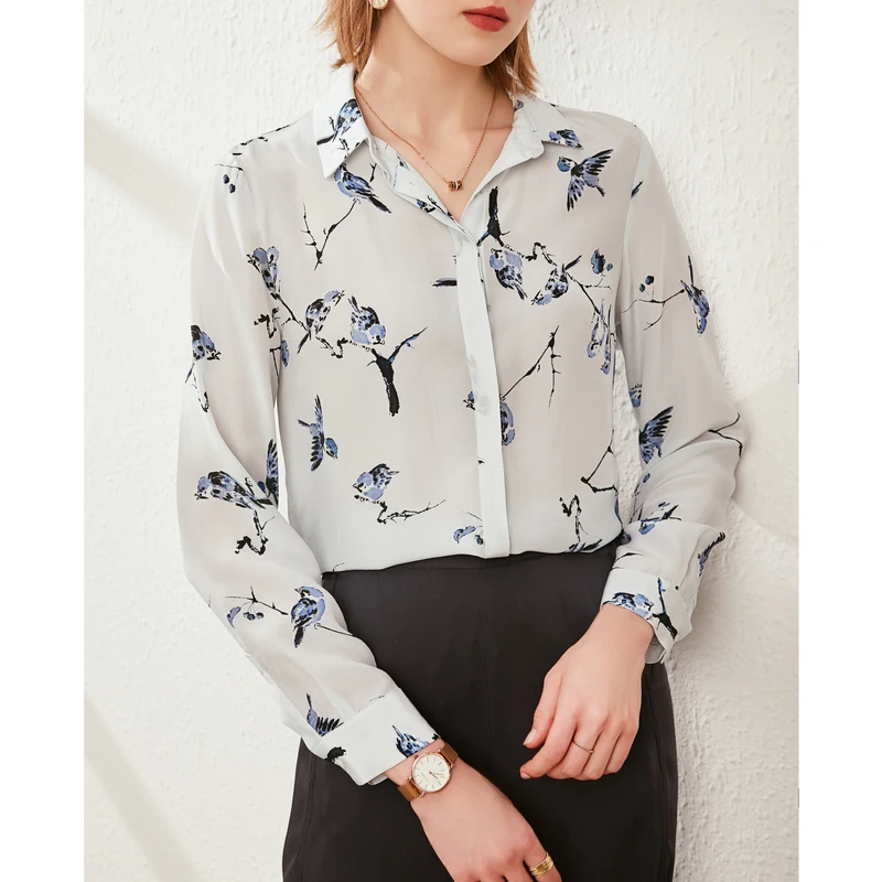 SuyaDream Silk Blouse Woman 100%Silk Crepe Long