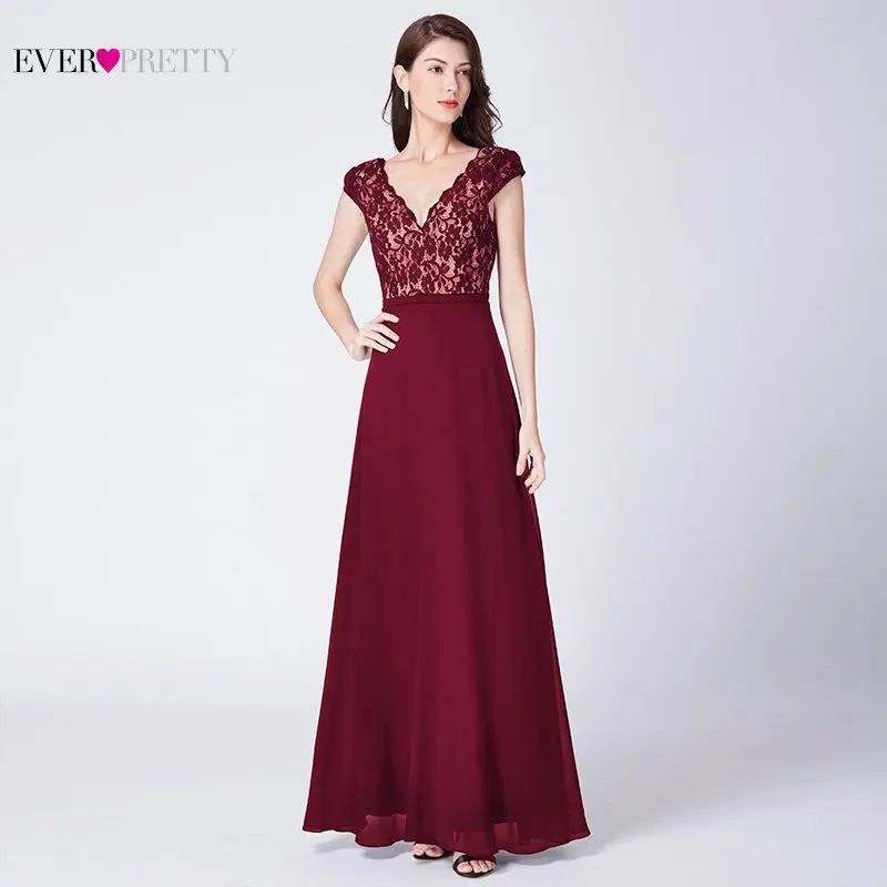 Ever Pretty Robe De Soiree длинные кружевные вечерние платья элегантные трапециевидные черные вечерние платья с v-образным вырезом и короткими рукавами EP07344BK