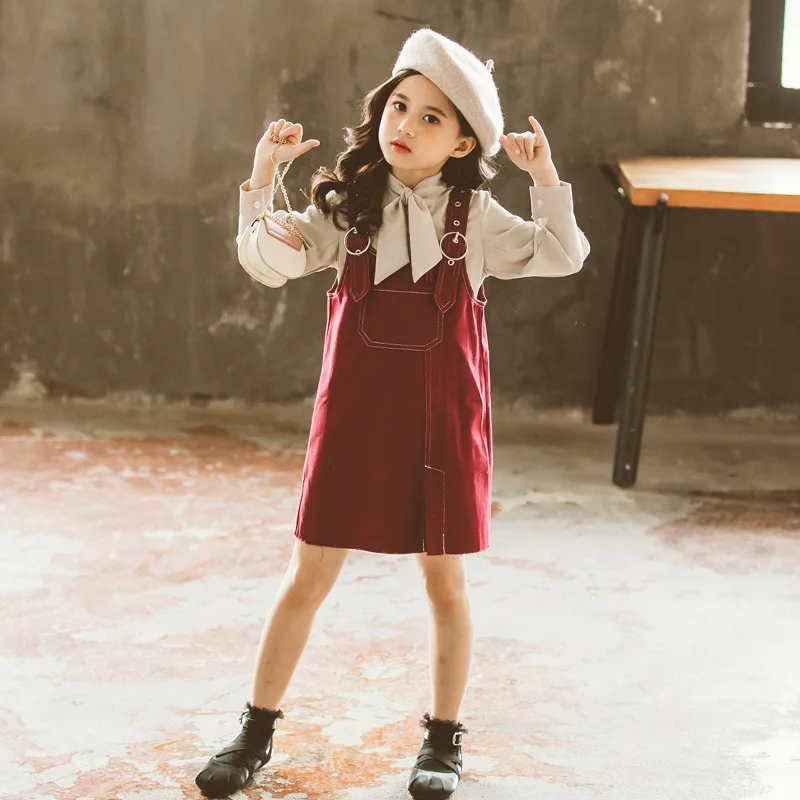 

Girls Spring Clothing 2020 New Style Korean-style chao yang Gas Big Boy Bright Red Bowtie Suspender Skirt Two-Piece Set Gl2001c