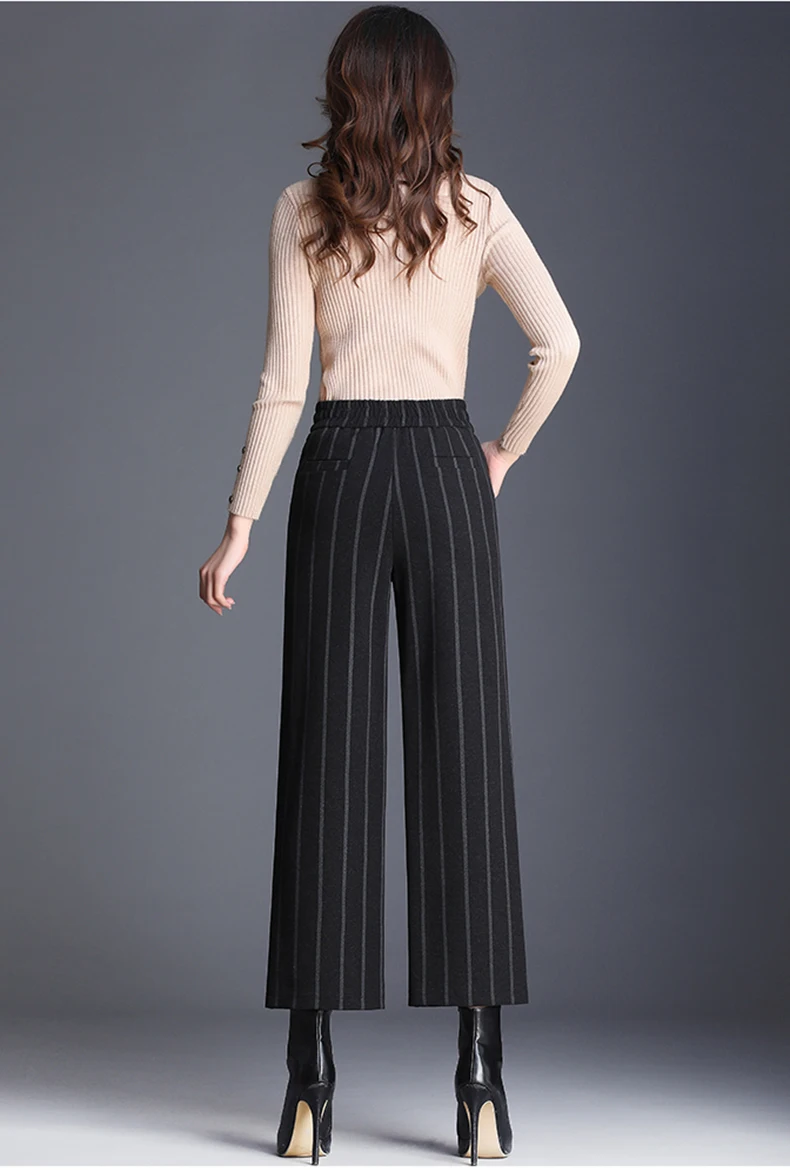 Офисная одежда женские шерстяные брюки осень зима широкие брюки плюс размер женские брюки эластичные с высокой талией женские свободные брюки