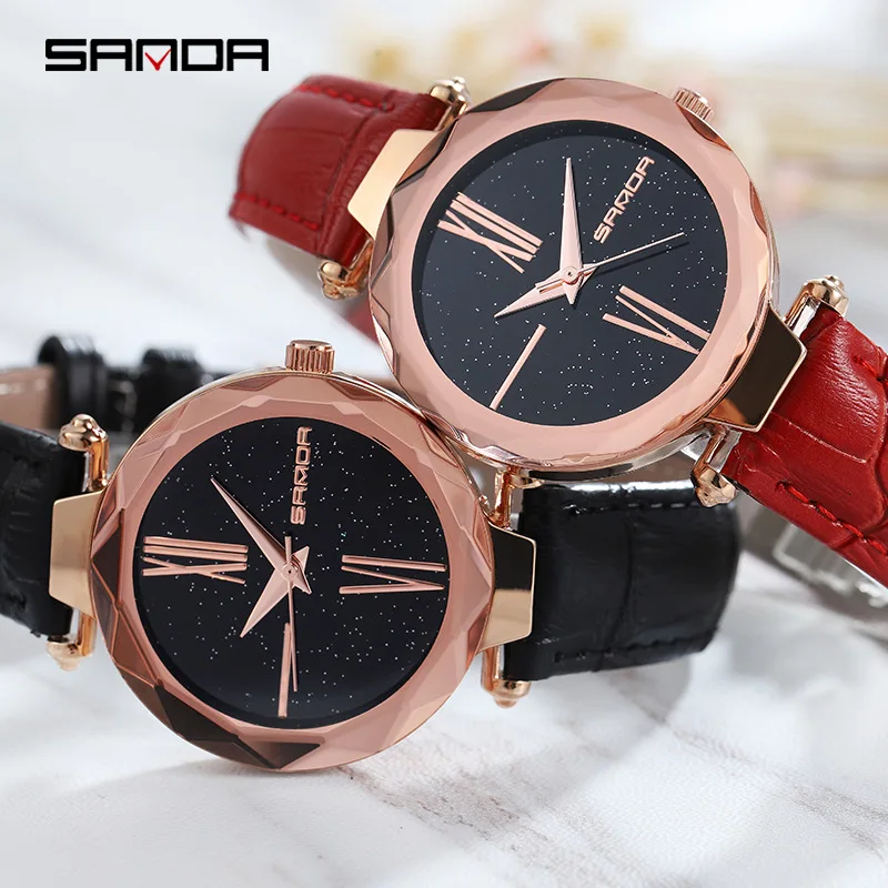 

SANDA 2019 Women's Watches Fashion Leather Wrist Watch Elegant Ultra-Thin Minimalism Starry Sky Quartz Wristwatches relogio new