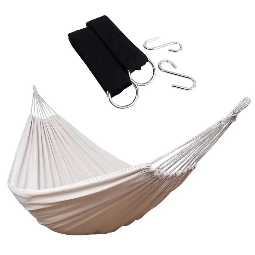 Гамак двухместная кровать с мягкой тканой хлопковой тканью сумка для переноски для двора крыльца наружного и внутреннего использования - Цвет: Hammockstrap