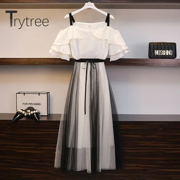 

Trytree 2020 Summer Women Two Piece Set Casual Ruffles Loose Solid Tops + Skirt Mesh Elastic Waist Fashion Set 2 Piece Set