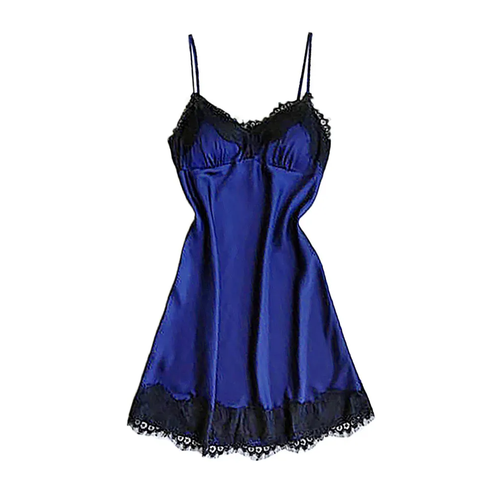 Sexy Nightgown Women's Lace Lingerie Nightwear Underwear Robe Babydoll Sleepwear Dress Seksi Gecelik Camisola Erotic Lingerie - Цвет: Dark Blue