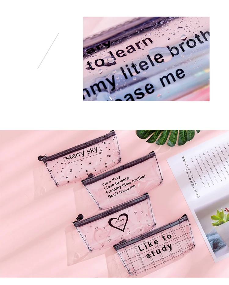 Kawaii Transparent Letter Star Heart School Pencil case Large Capacity pencil box Storage bag Stationery gift School Supplies