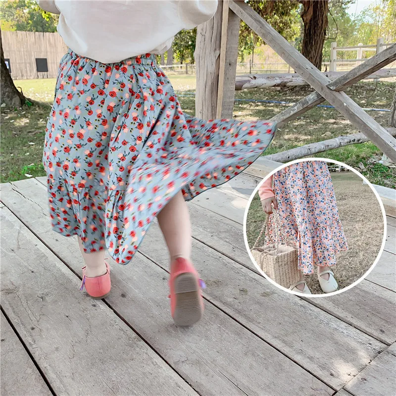 Детская одежда весна 2020 новая длинная юбка для девочек детская с цветочным
