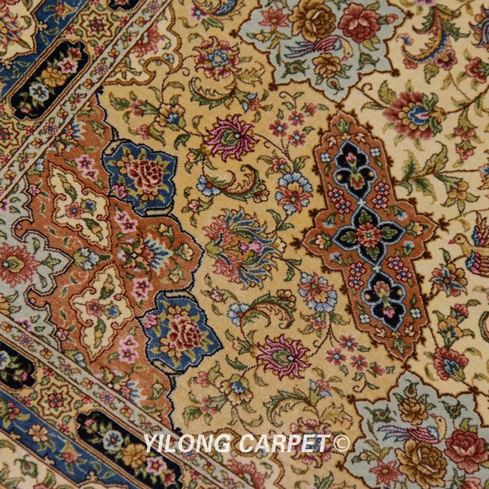Yilong 6'x9' персидский шелковый ковер ручной работы традиционный дизайн элегантный бежевый шелковый ковер(ZQG335A