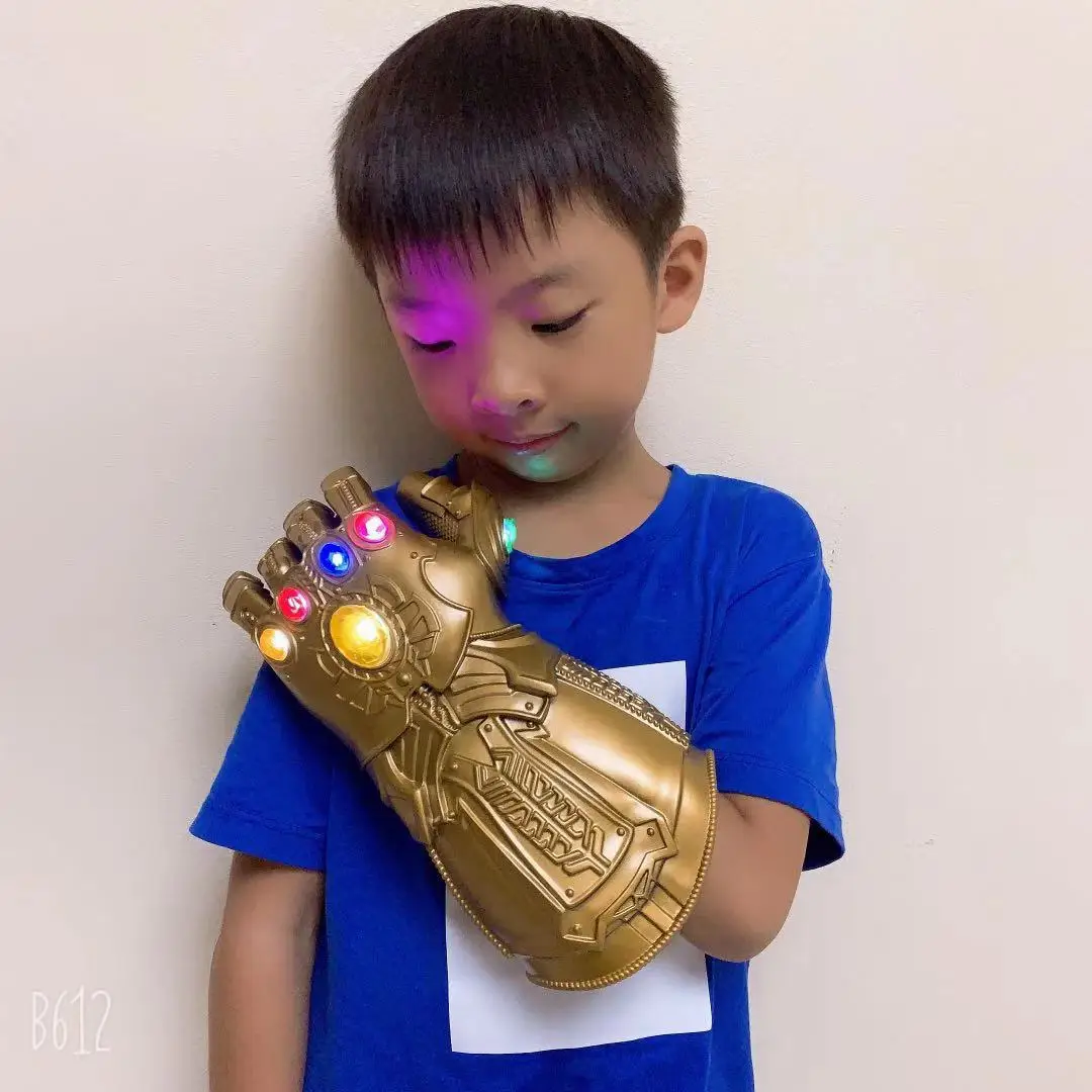 Online Avengers 4 Eisen Mann Unendlichkeit Gauntlet Cosplay Latex Thanos LED Handschuhe Arme Thanos Maske Handschuh Superhero Spielzeug Waffe Party Requisiten
