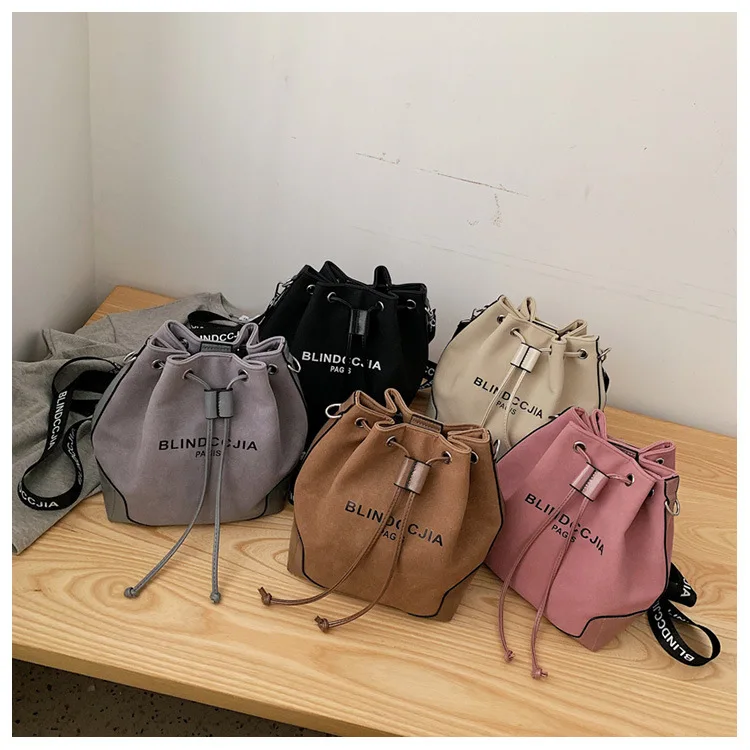 

2019 New Women's Luxury Handbags High Quality Ladies Pu Leather Bags Designer Brand Drawstring Shopping Totes Bucket Bag