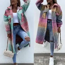 

Drop Shipping Lady Overcoat Colorful Print Braided Twist Autumn Winter Long Sleeve Lapel Single Breasted Cardigan Coat for Daily