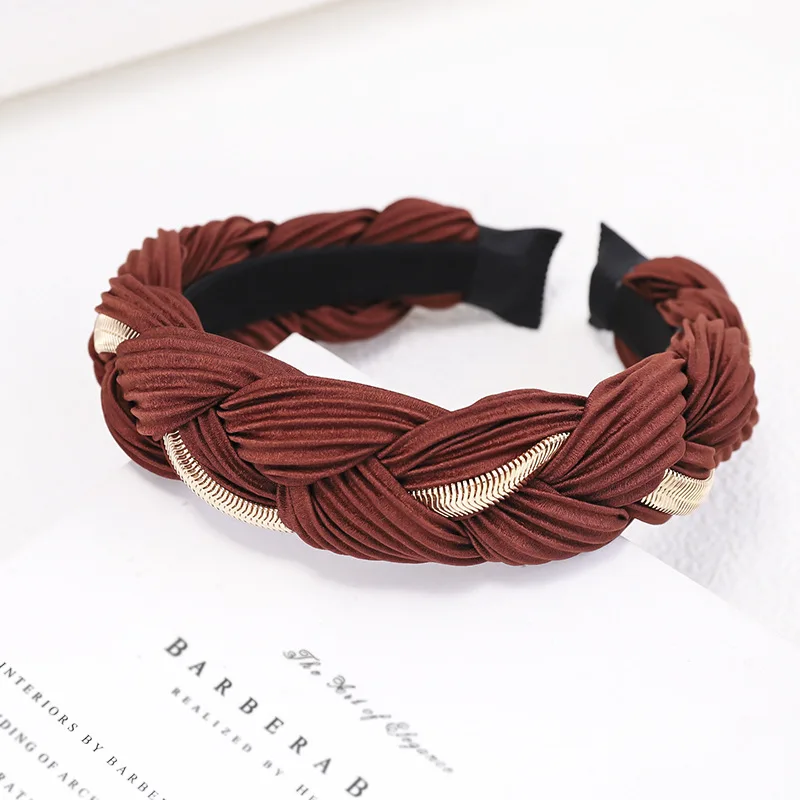 CN Silk Braid Hairband For Women Metal Chain Headband Girl Hoop For Hair Accessories