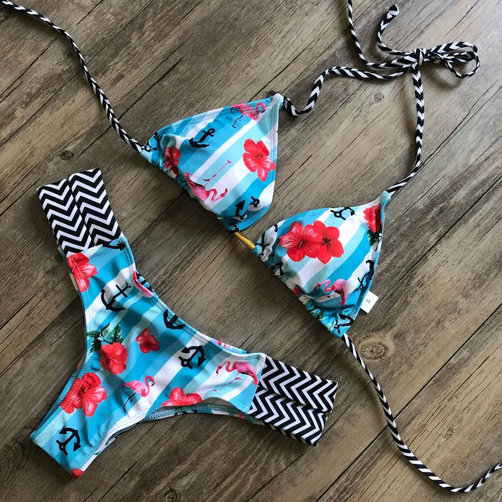 Woman Fashion Printed Bikini Swimsuit With Chest Pad Without Underwire