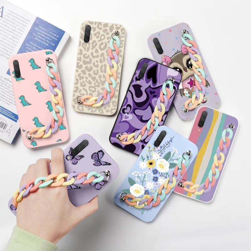 For Xiaomi Mi CC9E CC9 Case Soft TPU Silicone Back Cover Phone Shell CC 9 9e MiCC9 MiCC9E Wrist Chain Flower Coque | Мобильные