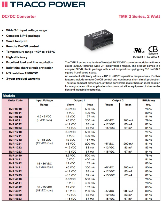 10 шт./лот TMR-4821 TMR 4821 неизолированный DC/DC преобразователь+/-5 в 2 Вт Output-5V-5V-200mA-200mA input-36V-75V