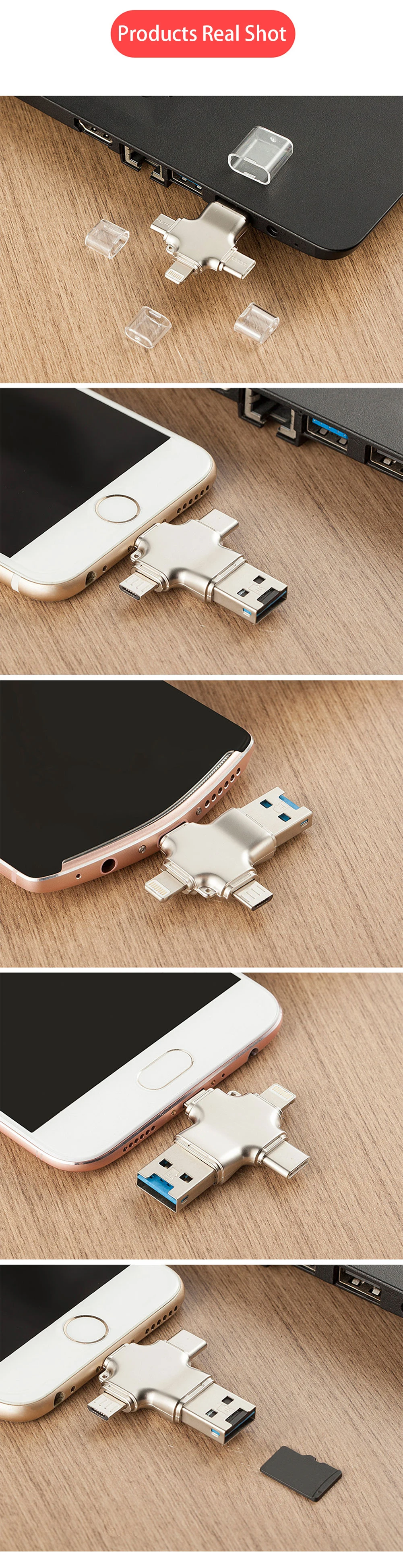 Bru 4в1 Usb Otg флешка Usb флешки 3,0 для Iphone Ipad Android type-c lightning смартфон планшетный ПК 16 ГБ 32 ГБ 64 ГБ 128 ГБ 256 ГБ