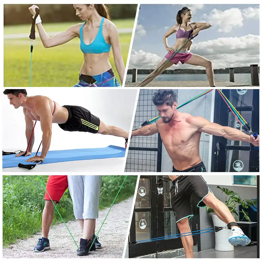 Home Exercise Later Resistance Bands Set 17pcs Indoor Gym Fitness Starps Kit
