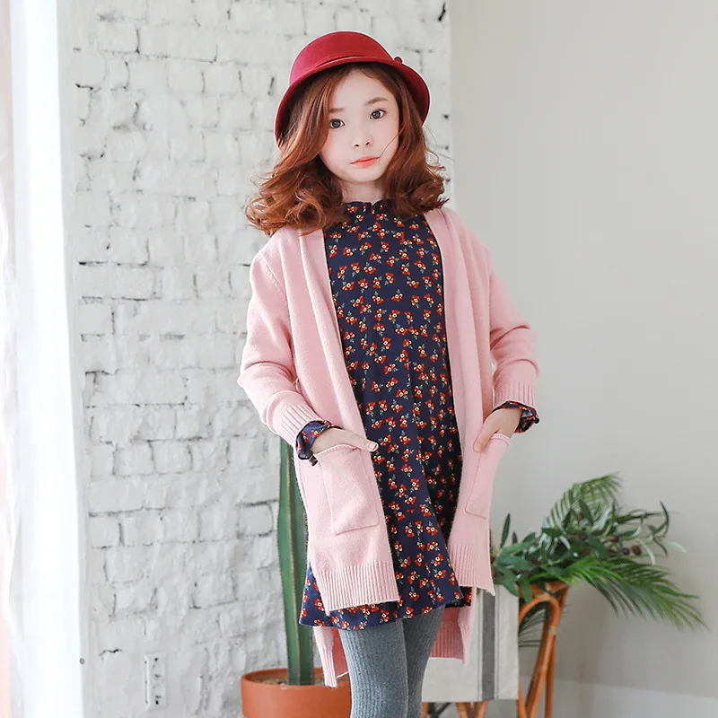 

New Style Girls Cardigan Sweater Korean-style 2017 Autumn And Winter Childrenswear CHILDREN'S Sweater Cardigan Middle Long Coat