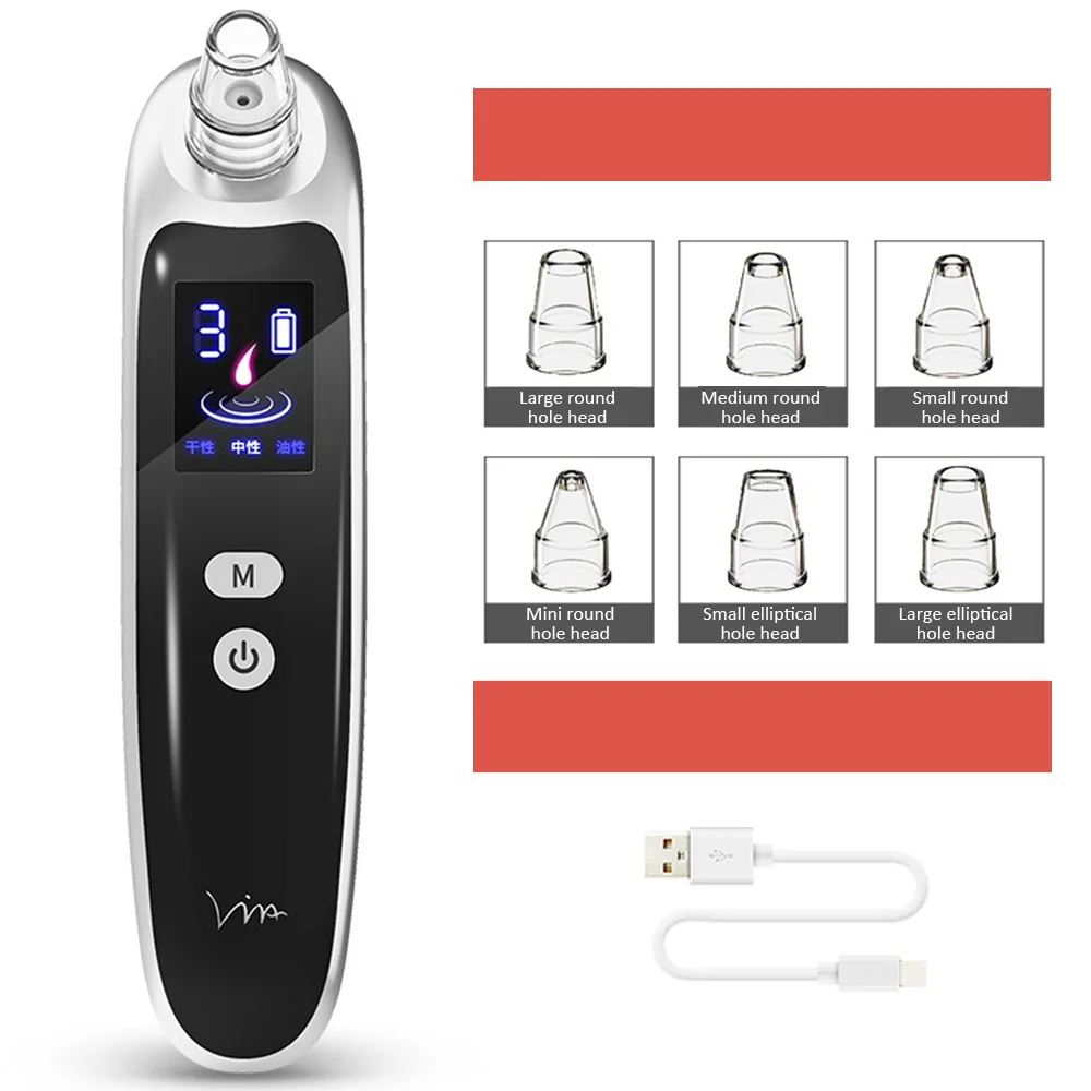 

LED Electric Blackhead Vacuum Cleaner Face Nose Acne Black Dot Pimple Blackhead Remover Pore Skin Care Tools Machine with 6 Head