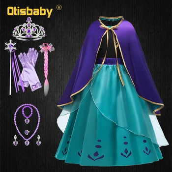 

Snow Queen 2 Summer Girls Elsa Anna Dress with Cape Halloween Cosplay Costume Princess Anna Frocks Children's Party Dresses