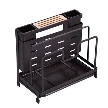 

3 IN 1 Pot Lid Rack/Chopsticks Holder/Kitchen Cutter Holder 3 Compartments Spoons/Pan Lid Organizer for Kitchen Storage HFing