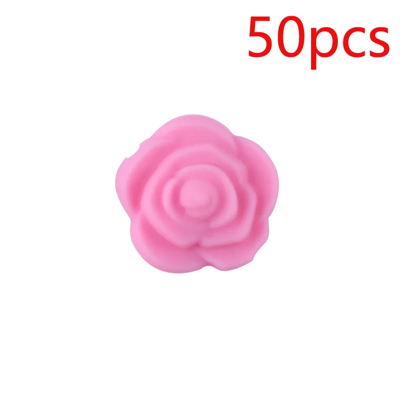 Deep pink XCQGH, 50 шт., 20 мм, силиконовые, для детей, молярная роза, цветок, бисер, сделай сам, детский молярный прорезыватель, ожерелье, аксессуары, силиконовый Прорезыватель - Цвет: Deep pink