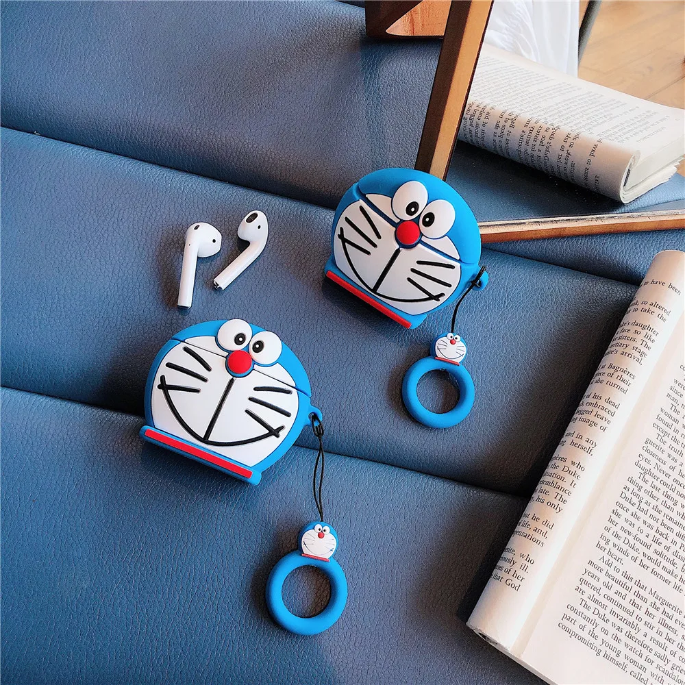 3D мультфильм прекрасный Doraemon силиконовый чехол для Apple Airpods 1 2 Классический милый Doraemon кольцо шнурок зависание защитный чехол