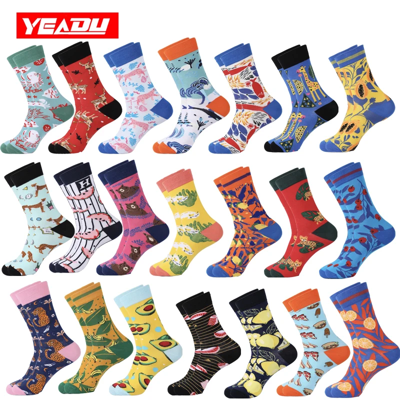 

YEADU Colorful Women&Men Socks Harajuku Streetwear Funny Cute Cartoon Lemon Avocado Bear Animal Korean Style Girl Christmas Gift