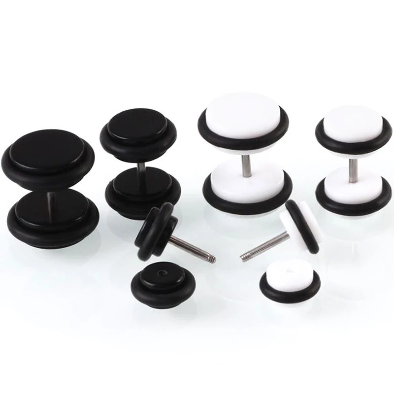 1Pair 16G Punk Round Barbell Dumbbell Acrylic Ear Stud Earrings Piercing Jewelry