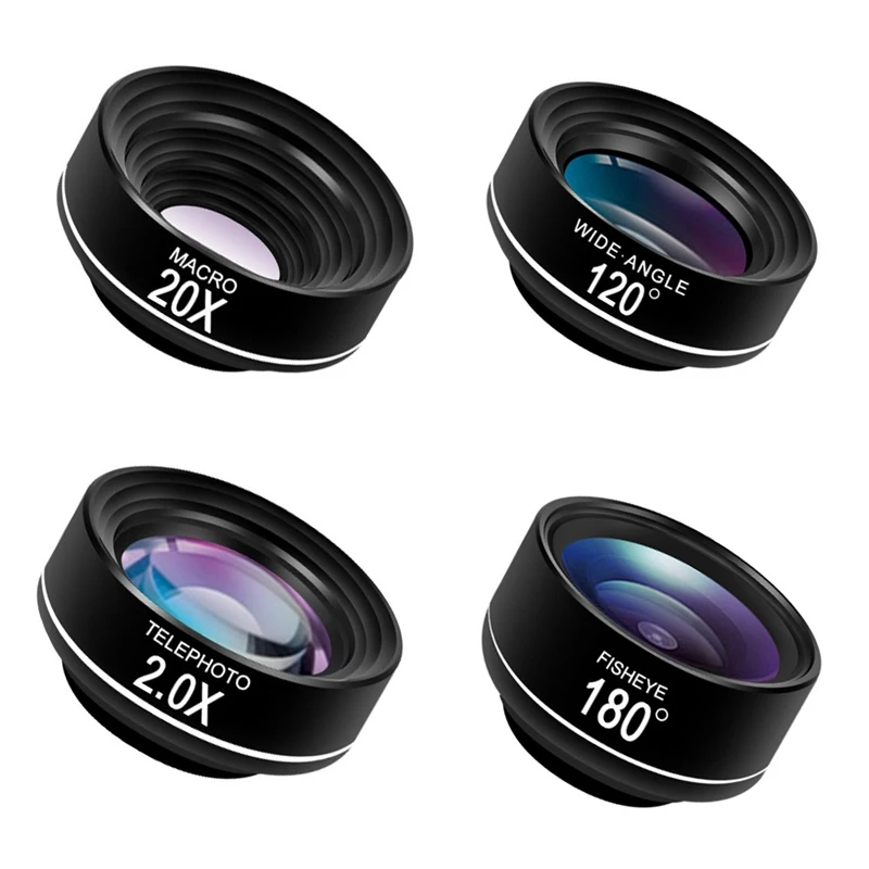 4 в 1 комплект объективов для камеры телефона рыбий глаз широкоугольный Макро телеобъектив с универсальным зажимом HD Lentes для большинства смартфонов