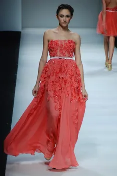 

Lovely Strapless Empire Waist Sash Handmade Flowers Long Chiffon Evening Gowns Shop