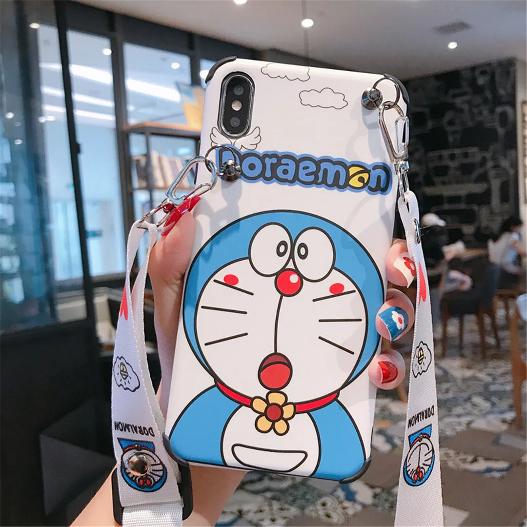 Maosenguoji для iphone 11 Pro Max милый мультяшный складной кронштейн Doraemon подвесная Веревка на шею мягкий чехол для мобильного телефона iphone 6 6s 7 7plus 8 8plus 10 X XR максимальный чехол XS
