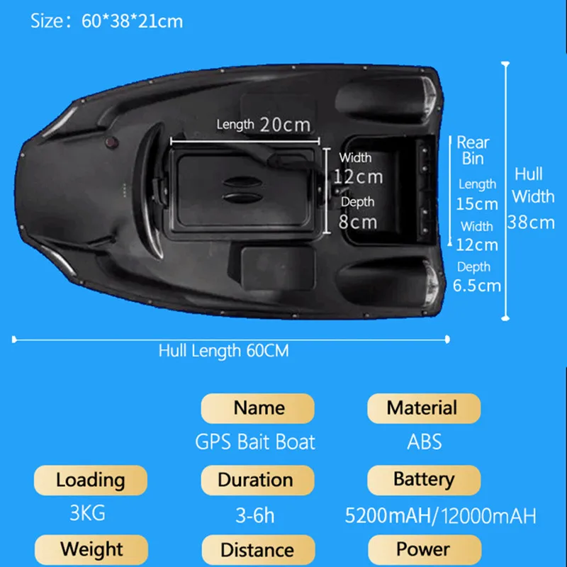 60CM Large Size GPS Fishing Bait Boat 500M 3KG Load 40pcs GPS Point Auto Cruise GPS Navigation Nest With Fish Finder Dual Batter 2