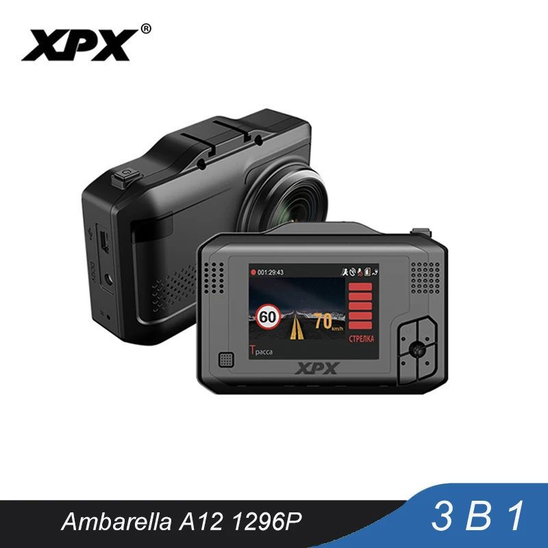 Pаспродажа Автомобильная камера XPX Dash cam Автомобильный видеорегистратор 3 в 1 font b gps b font радар dvr SFHD 1296P Ambarella A12 Dashcam радар детектор g сенсор