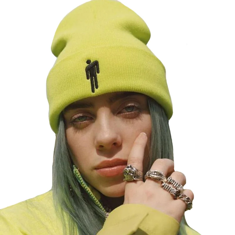 Женская шапка Billie Eilish, вязаные шапки бини, шапка с вышивкой для осени и зимы, теплые мужские облегающие шапки Skullies, шапка в стиле хип-хоп, Лыжные шапки унисекс