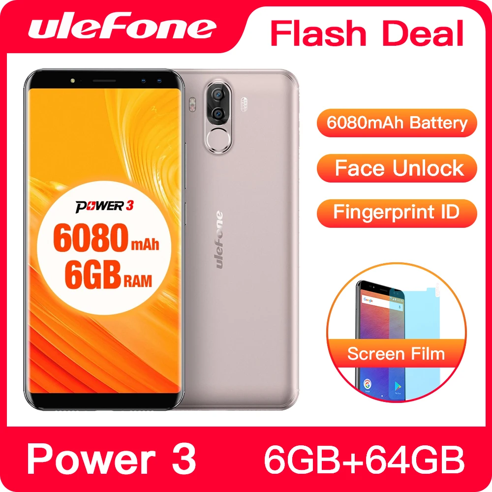 Ulefone Power 3 смартфон FHD + экран 6080 мАч большой аккумулятор Android мобильный телефон Face ID