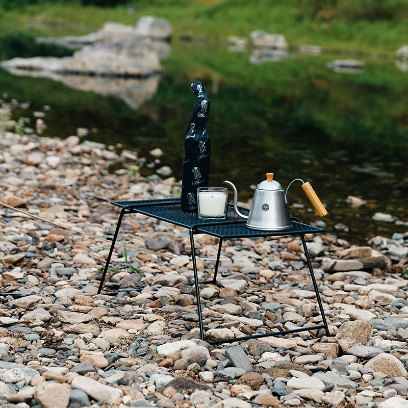 Outdoor Camping Multifunctional Work Iron Folding Picnic Fishing Table  Family Barbecue Grill Utensils Commodity Storage Shelf