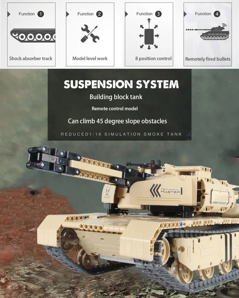 2,4G RC M1A2 модель танка, строительные блоки, совместимые военные блоки для танков с дистанционным управлением, 1276 шт Наборы игрушек для детей