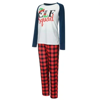 

For women kigurumi home clothes Family Mom Cartoon Letter Print Patchwork Top Plaid Pants Sets Pajamas Suit h4