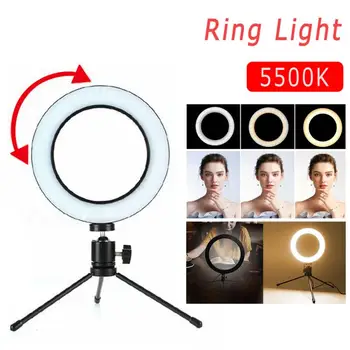 

Photography LED Selfie Ring Light 16/20CM Dimmable Camera Phone Ring Lamp 8"/6" With Table Tripods For Makeup Video Live Studio
