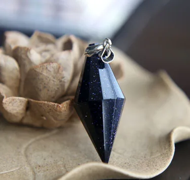 Natural Blue sandstone crystal pendant Double pointed Seven chakra crystal pendulum. Lady. Men pendant Manual cutting polyhedron 3