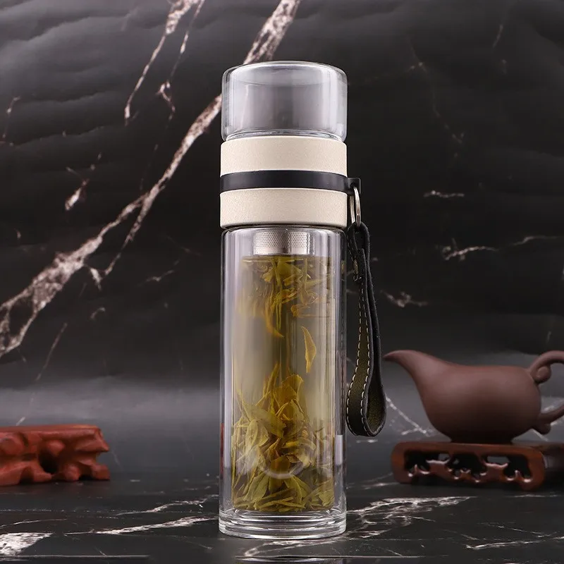 

Isolated Creative Crystal Glass Tea Division Double Wall Water Bottle Office Tea Crystal Cup Advertisement Gift