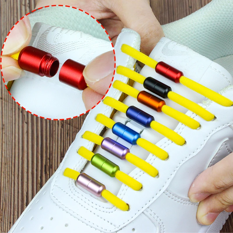 

1Pair Colorful Metal Lock Quick Lazy Elastic No Tie Shoelaces Semicircle Shoe Laces For Kids and Adult Sneakers Shoelace