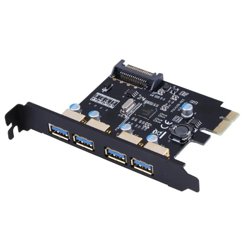 PCI-E to USB 3.0 4 Port PCI Express Expansion Card 15-Pin Power Connector Adapter 5Gbps for Desktop Windows XP